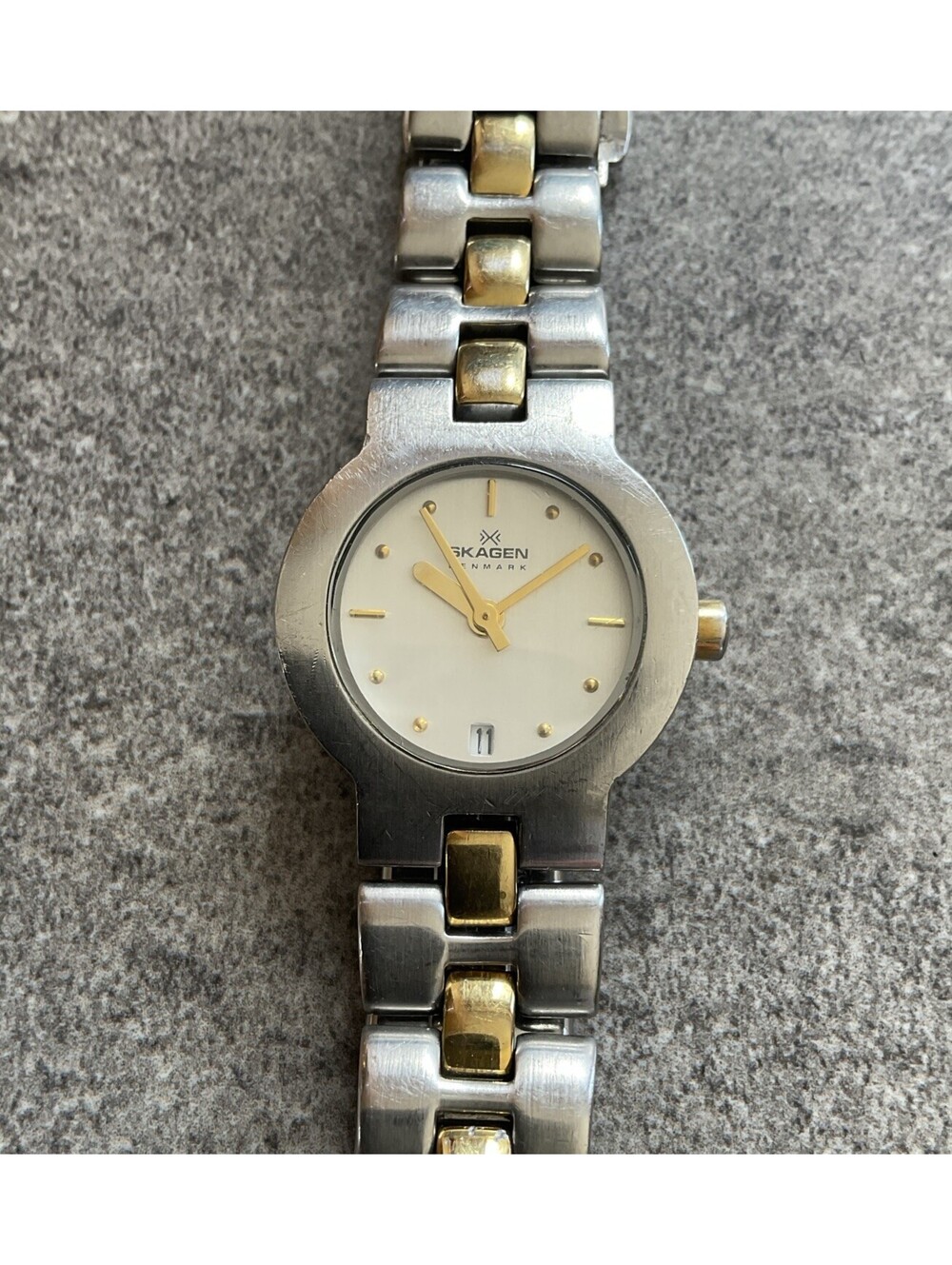 Skagen Womens Watch 23mm Round Two Tone Case Silver Dial W/Date 236SGX A3